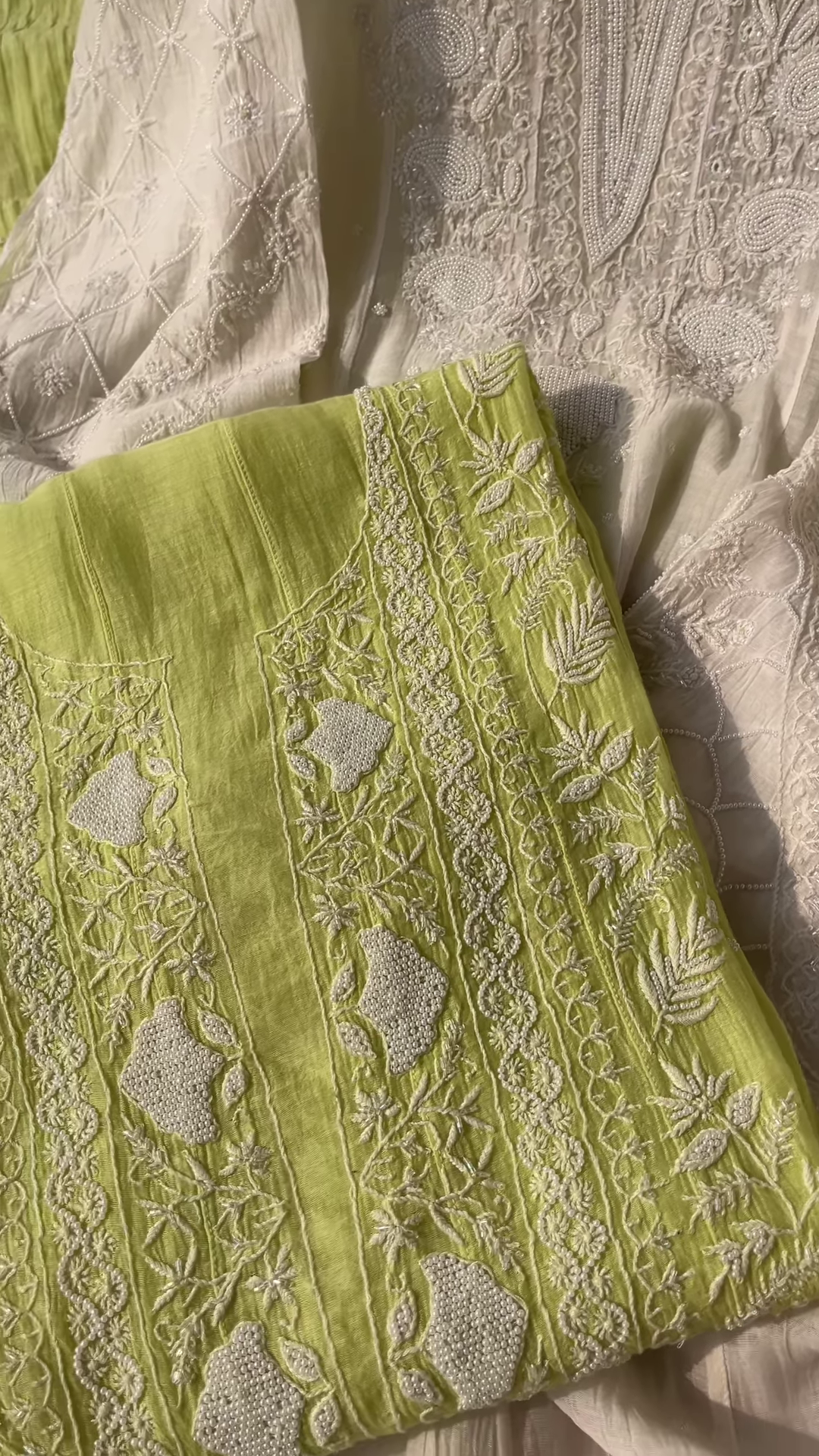 Lime Zest Embroidered Chikankari Unstitched Suit Fabric - Image 4