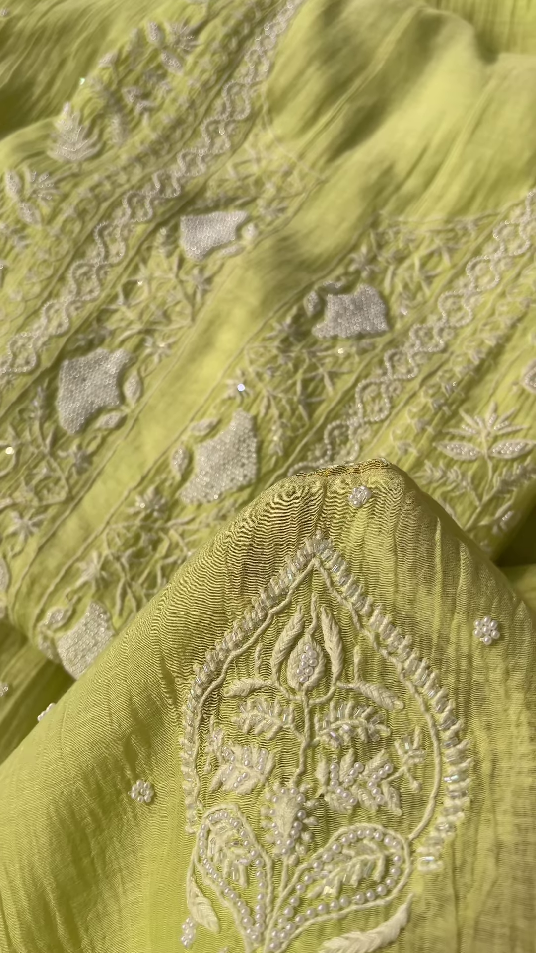 Lime Zest Embroidered Chikankari Unstitched Suit Fabric - Image 3