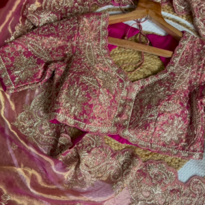 Pink and Gold Embroidered Unstitched Gharara Suit Set