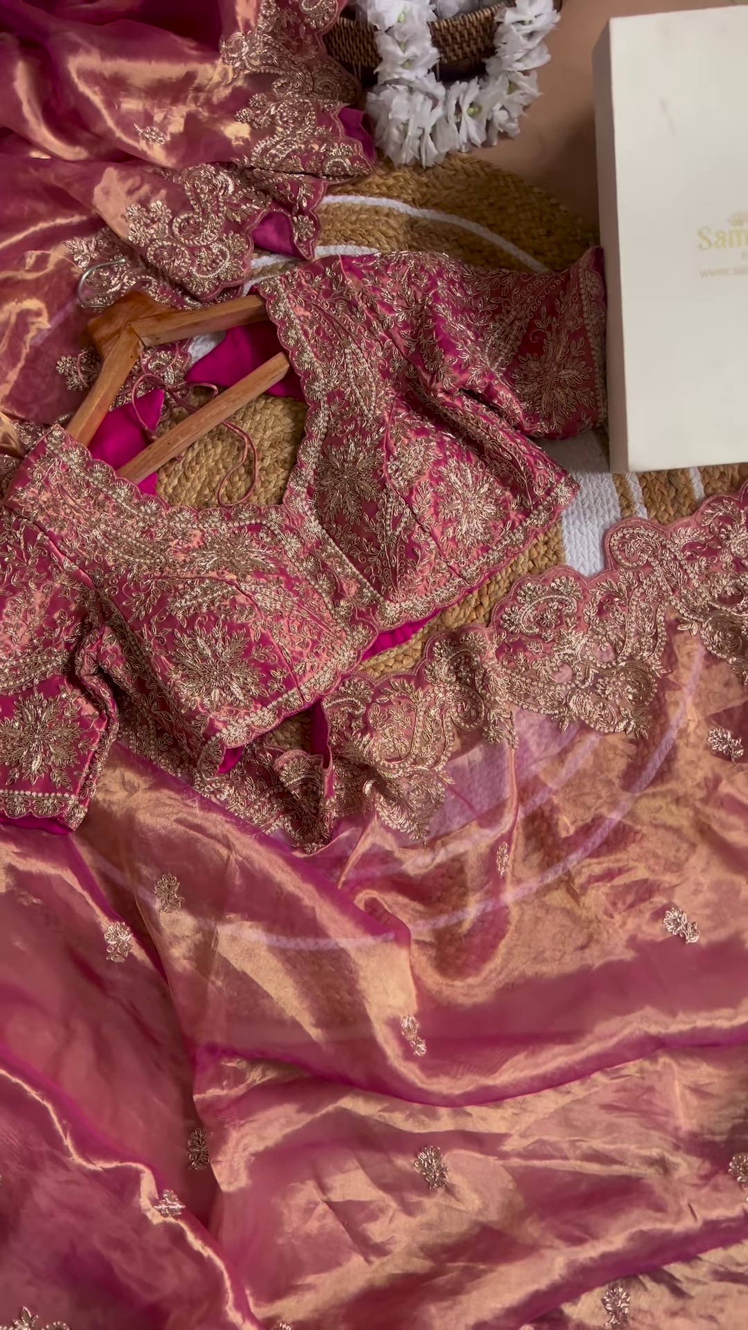 Pink and Gold Embroidered Unstitched Gharara Suit Set - Image 2