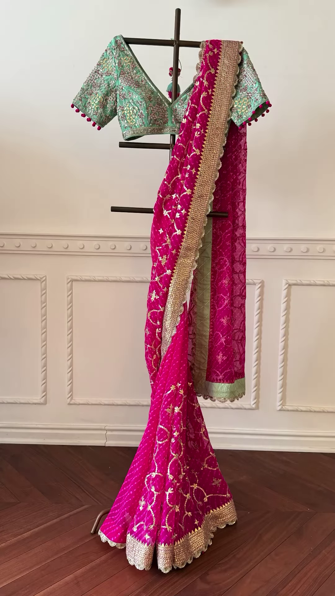 Pink and Gold Embroidered Unstitched Gharara Suit Set