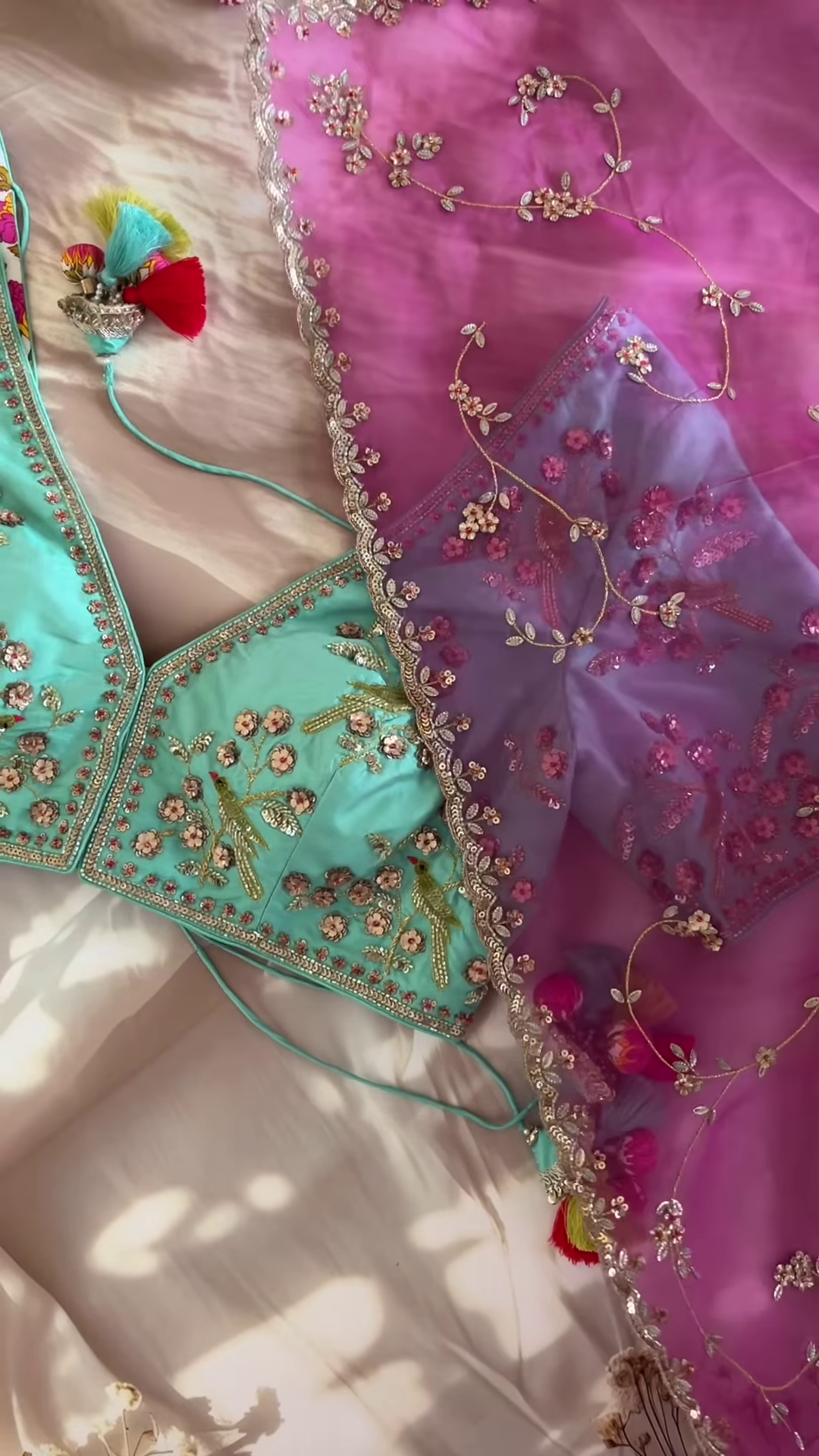 Fuchsia Floral Gota Patti Embroidered Dupatta