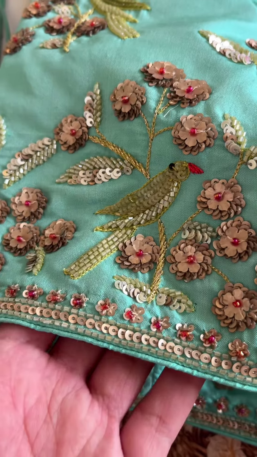 Fuchsia Floral Gota Patti Embroidered Dupatta - Image 4