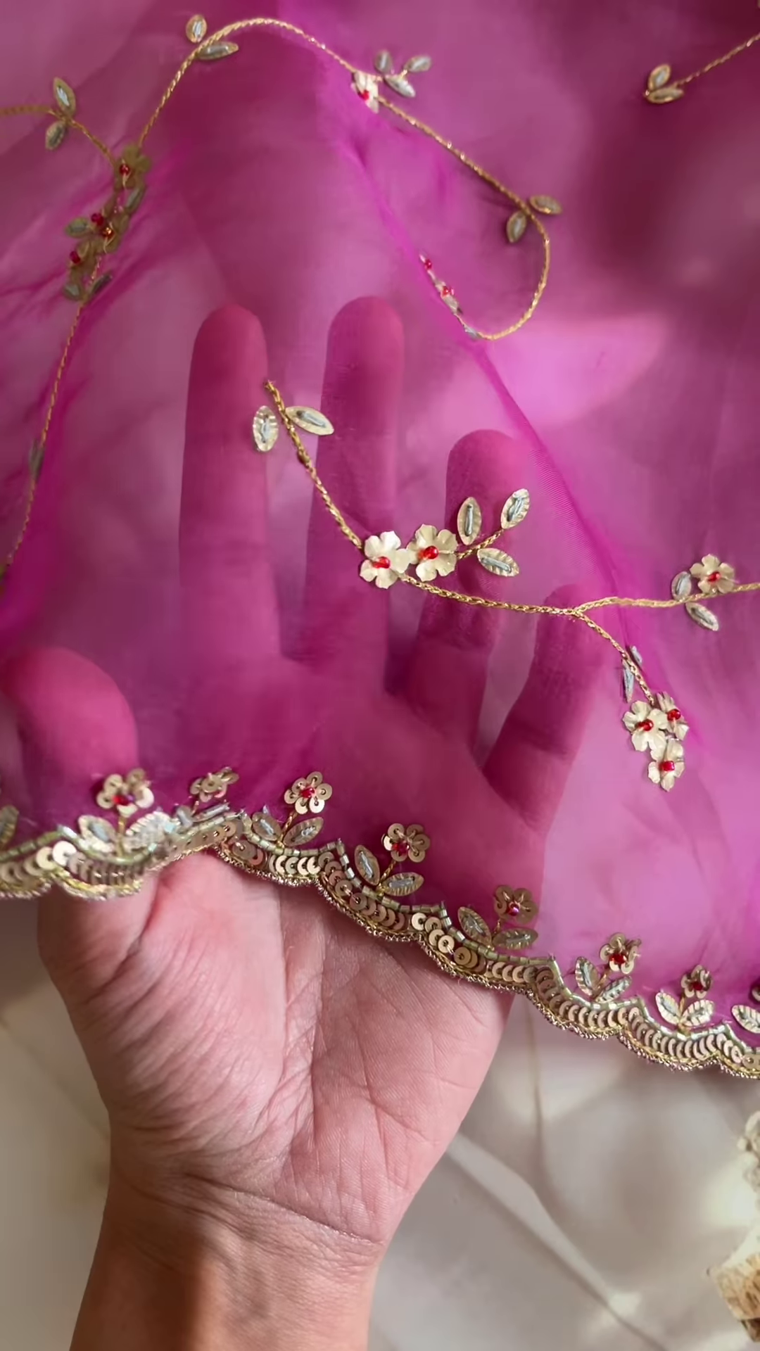 Fuchsia Floral Gota Patti Embroidered Dupatta - Image 2