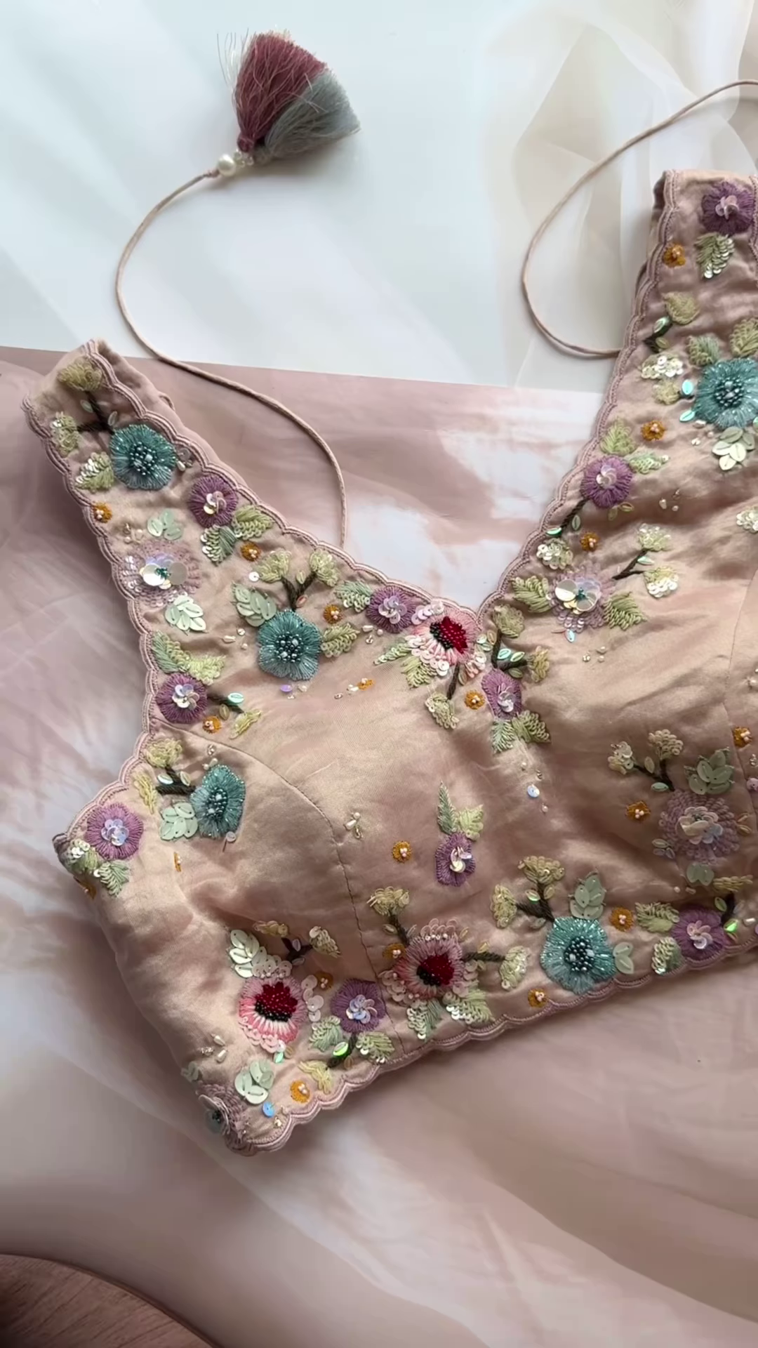 Pastel Floral Sequined Embroidered Blouse