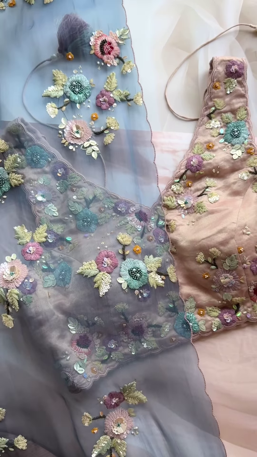 Pastel Floral Sequined Embroidered Blouse - Image 3