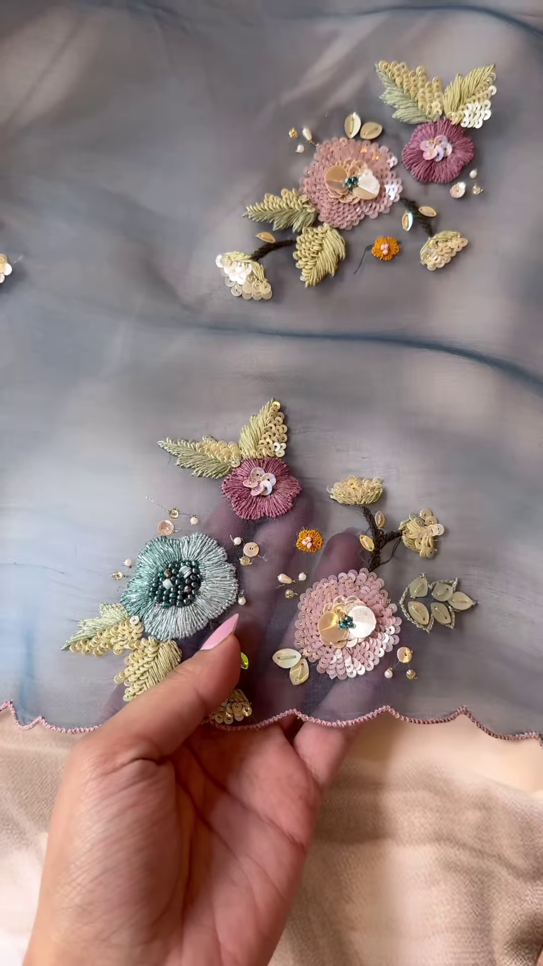 Pastel Floral Sequined Embroidered Blouse - Image 4