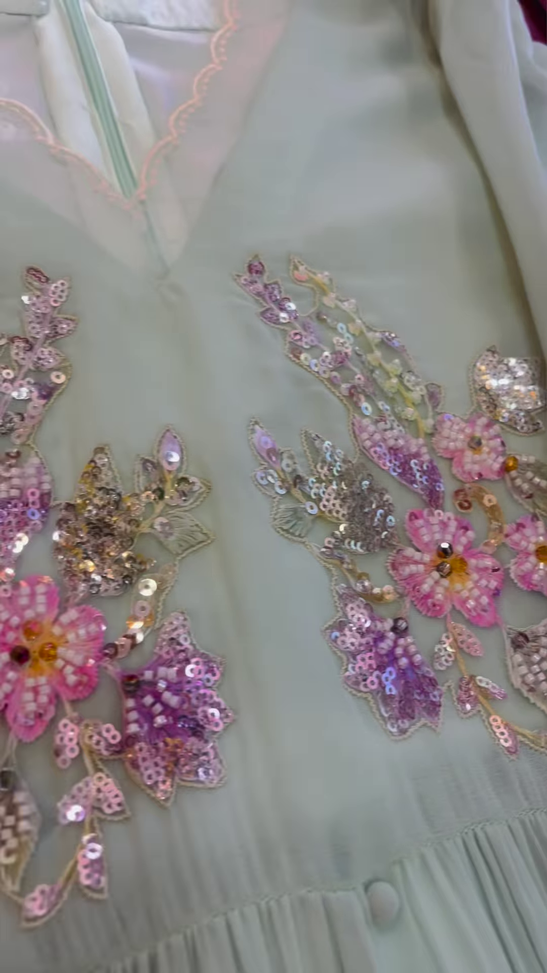 Mint Pleated Anarkali Kurta with Floral Embellishments - Image 2