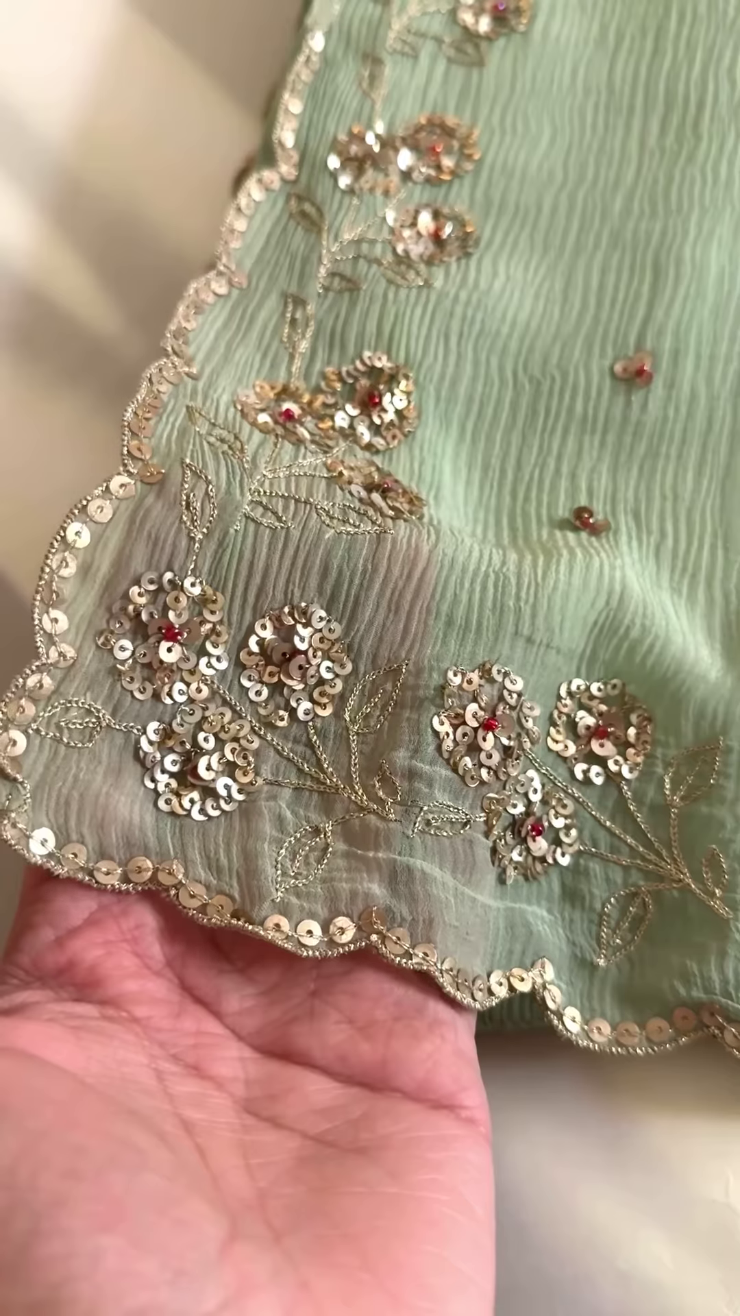 Sea Green Embellished Saree with Fuchsia Embroidered Blouse - Image 2