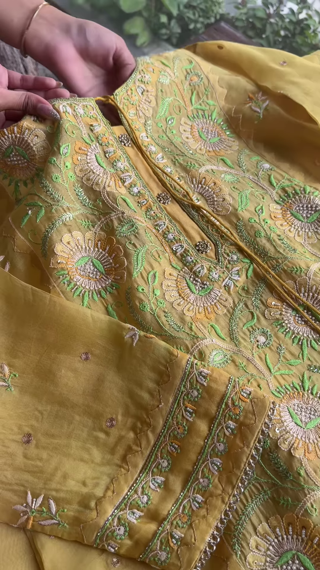 Lemon Yellow Floral Embroidered Organza Unstitched Suit Set