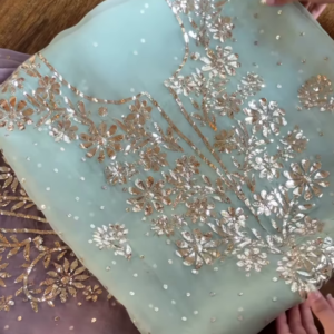 Pastel Mint and Lilac Gota Patti Embroidered Unstitched Suit Set