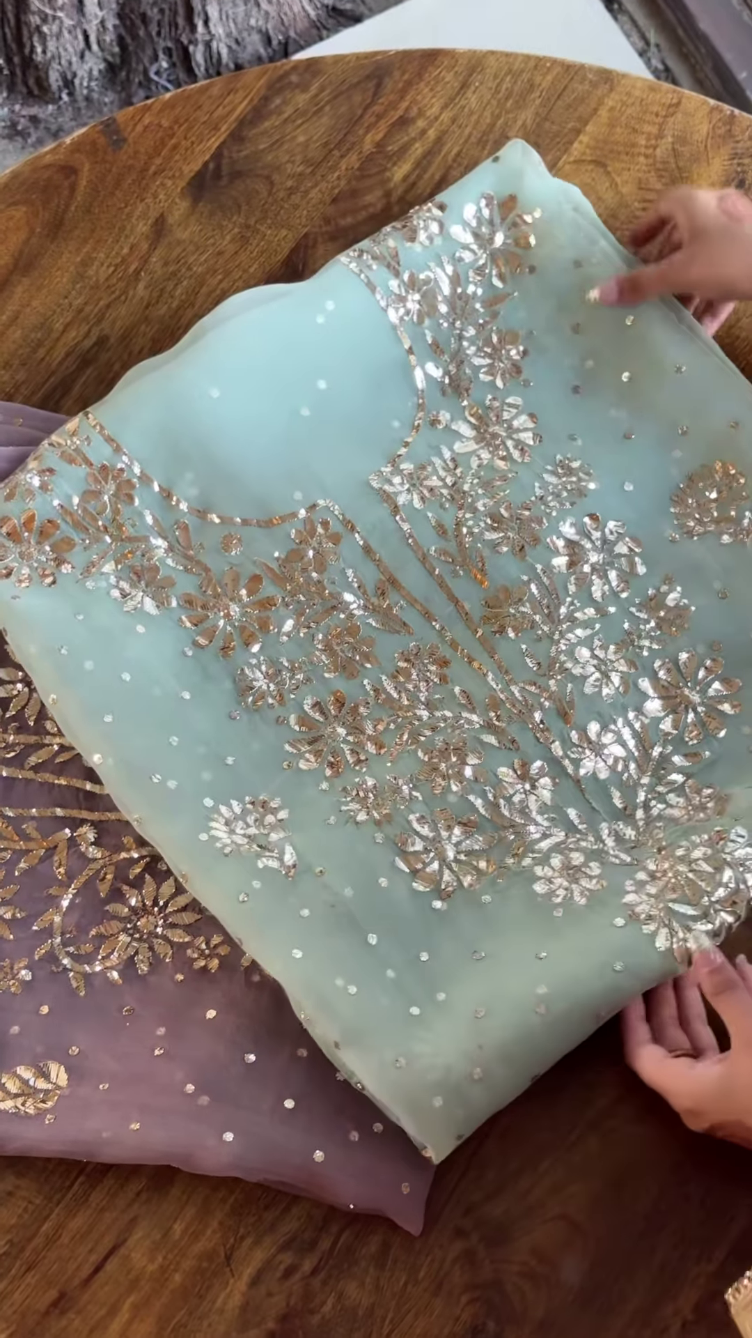 Pastel Mint and Lilac Gota Patti Embroidered Unstitched Suit Set