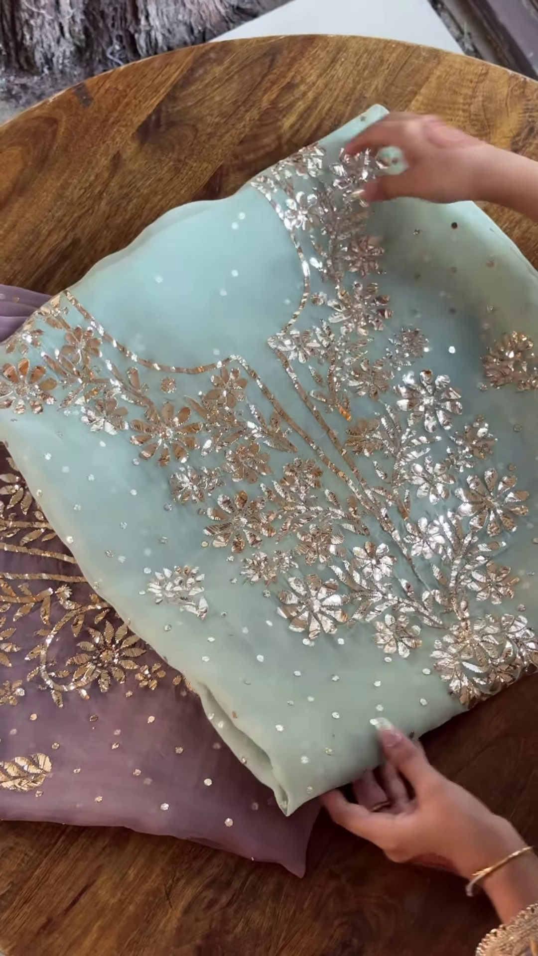 Light Blue Embroidered Unstitched Chanderi Suit Set - Image 2