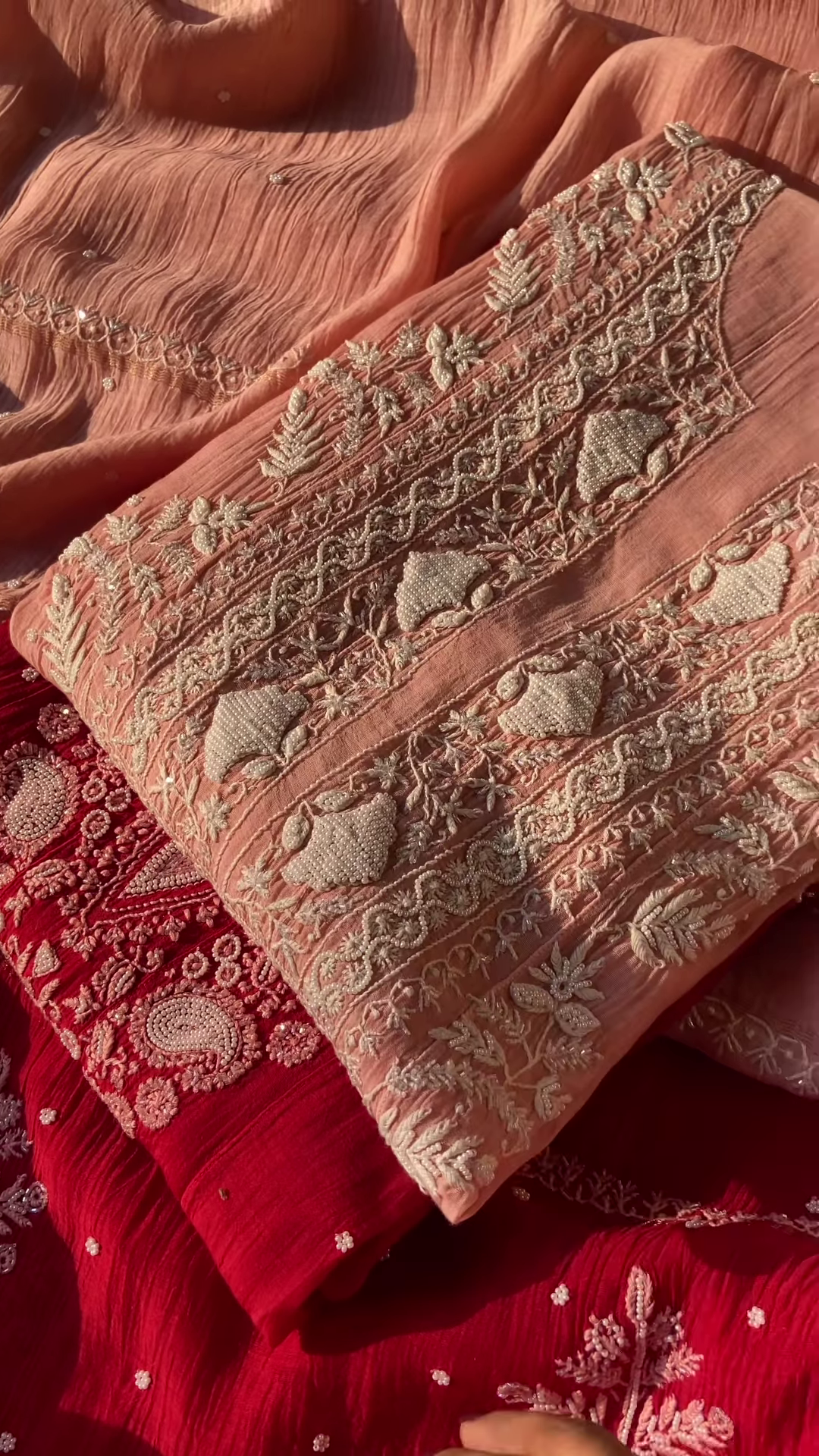 Crimson Embroidered Chikankari Unstitched Suit Set - Image 5