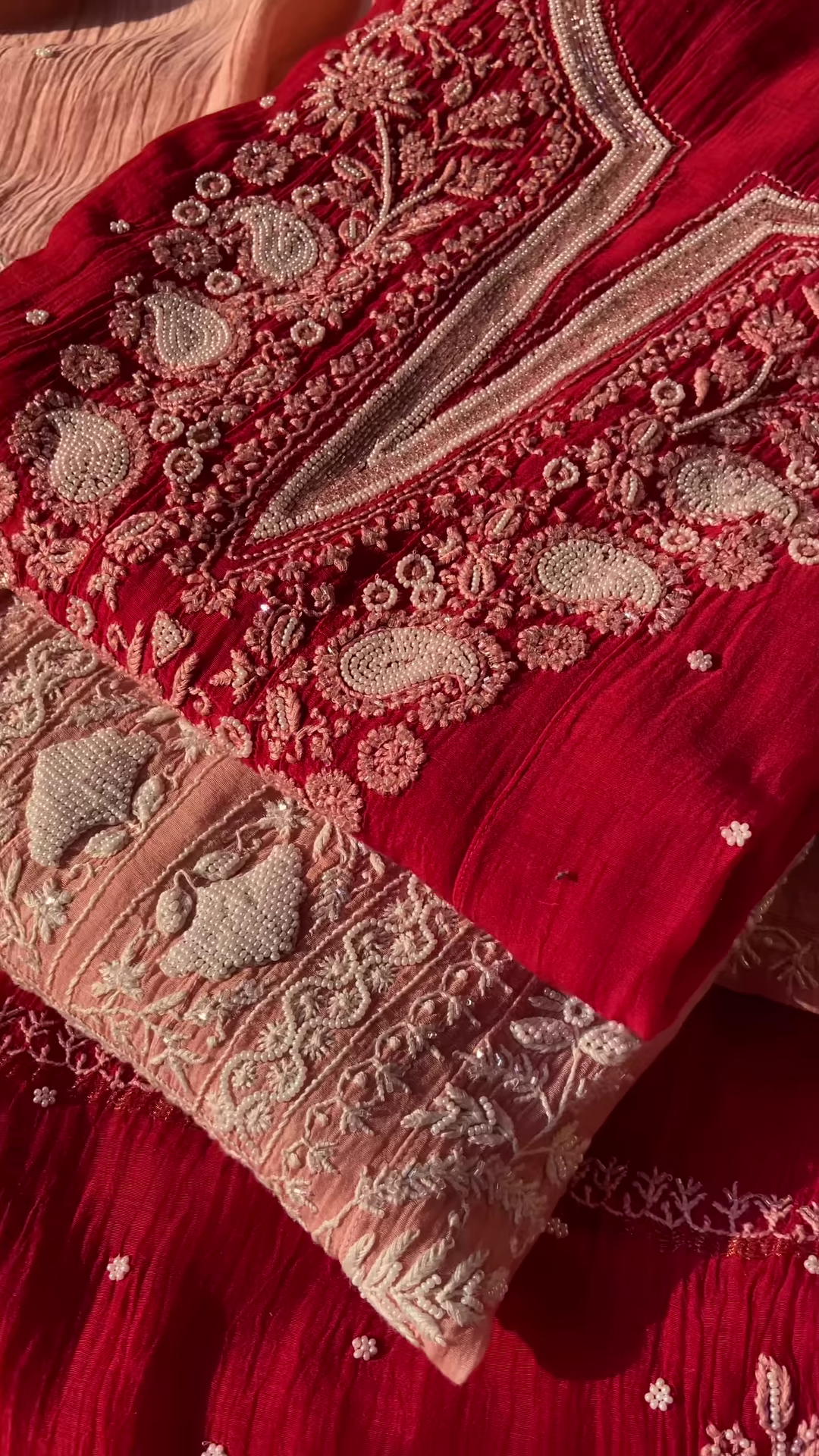 Crimson Embroidered Chikankari Unstitched Suit Set - Image 4