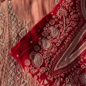Crimson Embroidered Chikankari Unstitched Suit Set