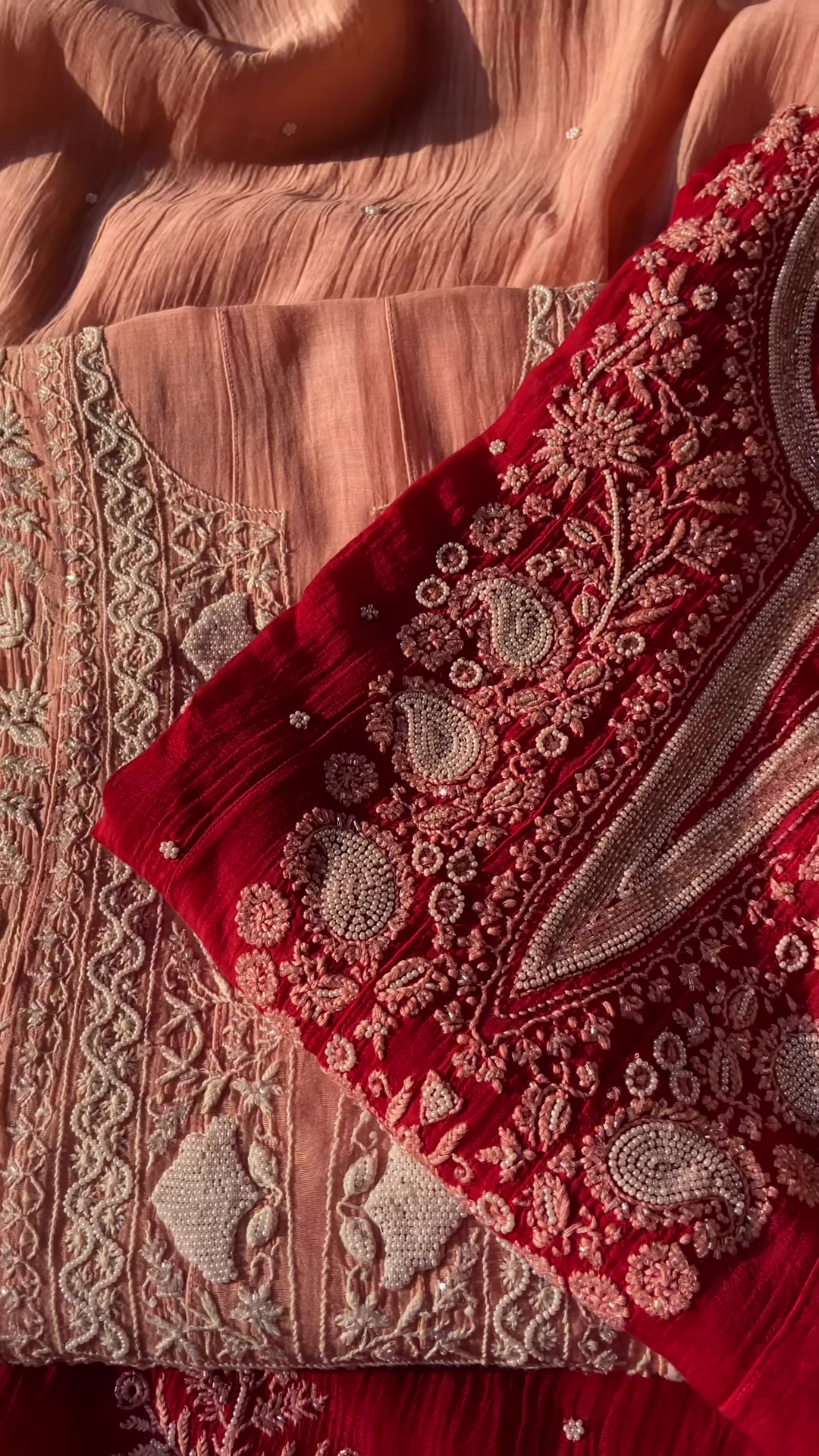 Crimson Embroidered Chikankari Unstitched Suit Set