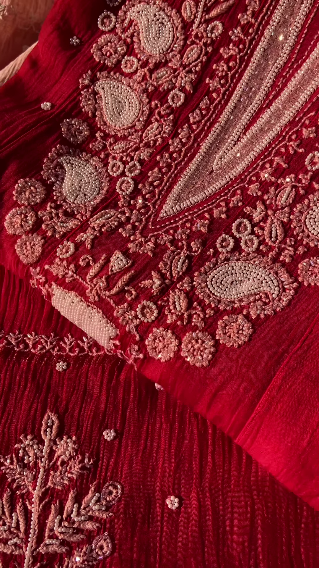 Crimson Embroidered Chikankari Unstitched Suit Set - Image 2