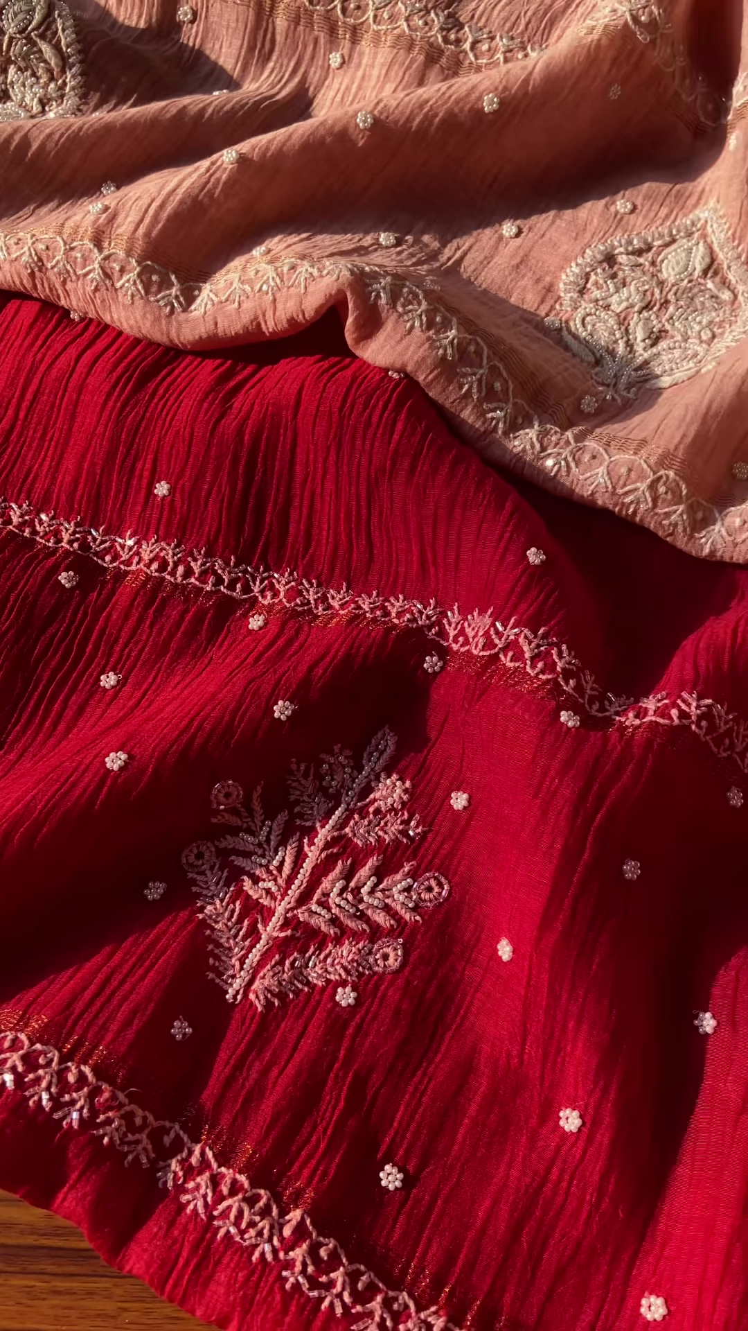 Crimson Embroidered Chikankari Unstitched Suit Set - Image 3