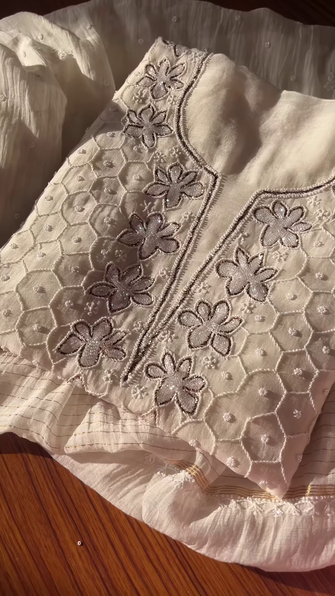 Cream Tarkashi Embroidered Unstitched Suit Set