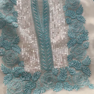Off-White Embroidered Lawn Gala with Aqua Accents and Sequin Detail