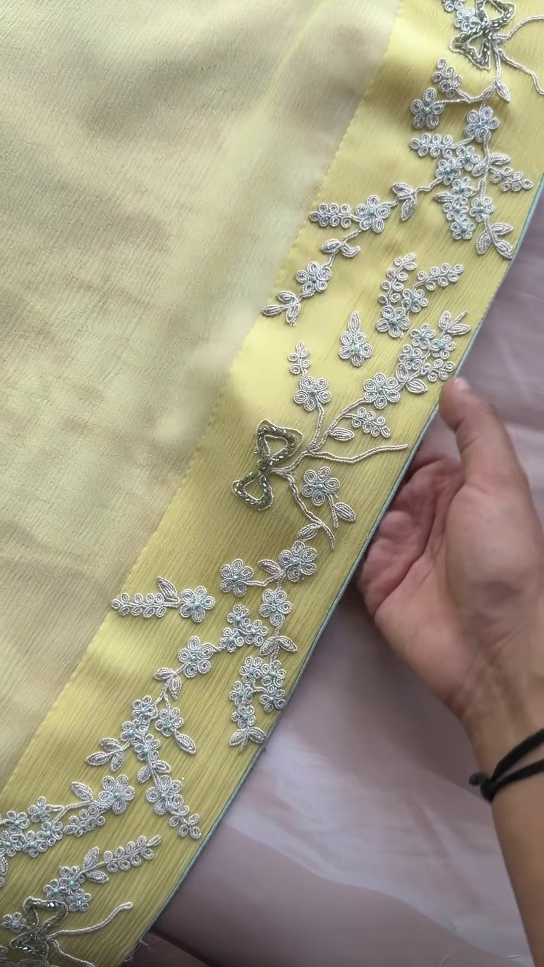 Lemon Yellow Floral Chikankari Embroidered Saree Fabric with Coordinating Blouse Piece - Image 2