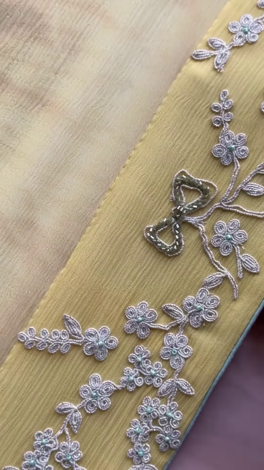 Lemon Yellow Floral Chikankari Embroidered Saree Fabric with Coordinating Blouse Piece - Image 5