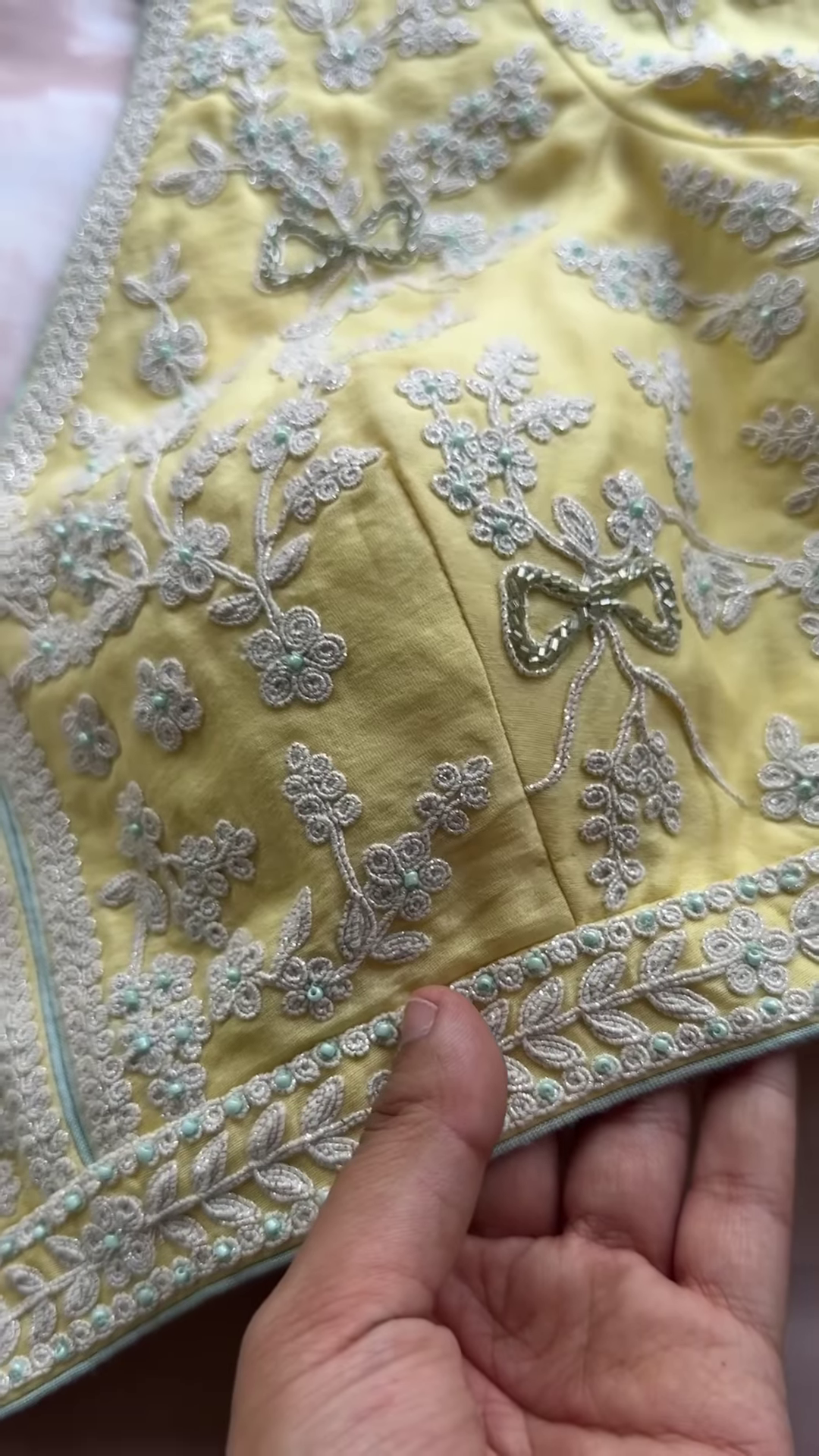 Lemon Yellow Floral Chikankari Embroidered Saree Fabric with Coordinating Blouse Piece - Image 3