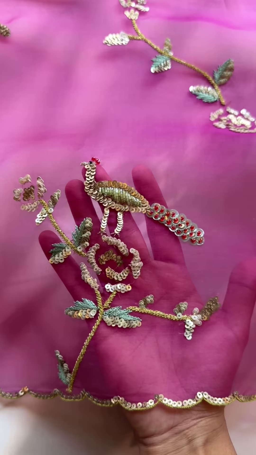 Fuchsia Floral Sequin Embroidered Unstitched Suit Set - Image 2