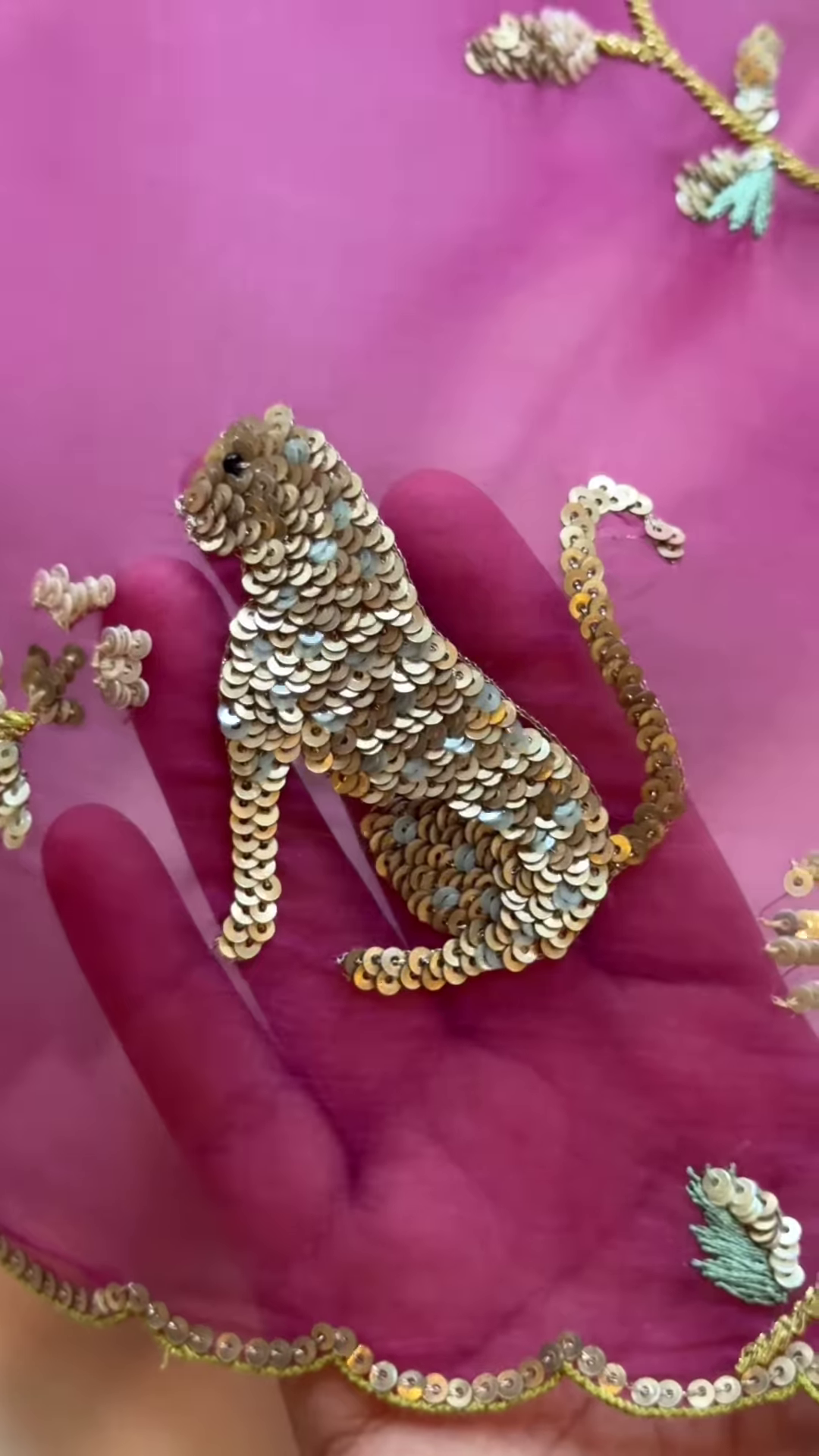 Fuchsia Floral Sequin Embroidered Unstitched Suit Set - Image 5