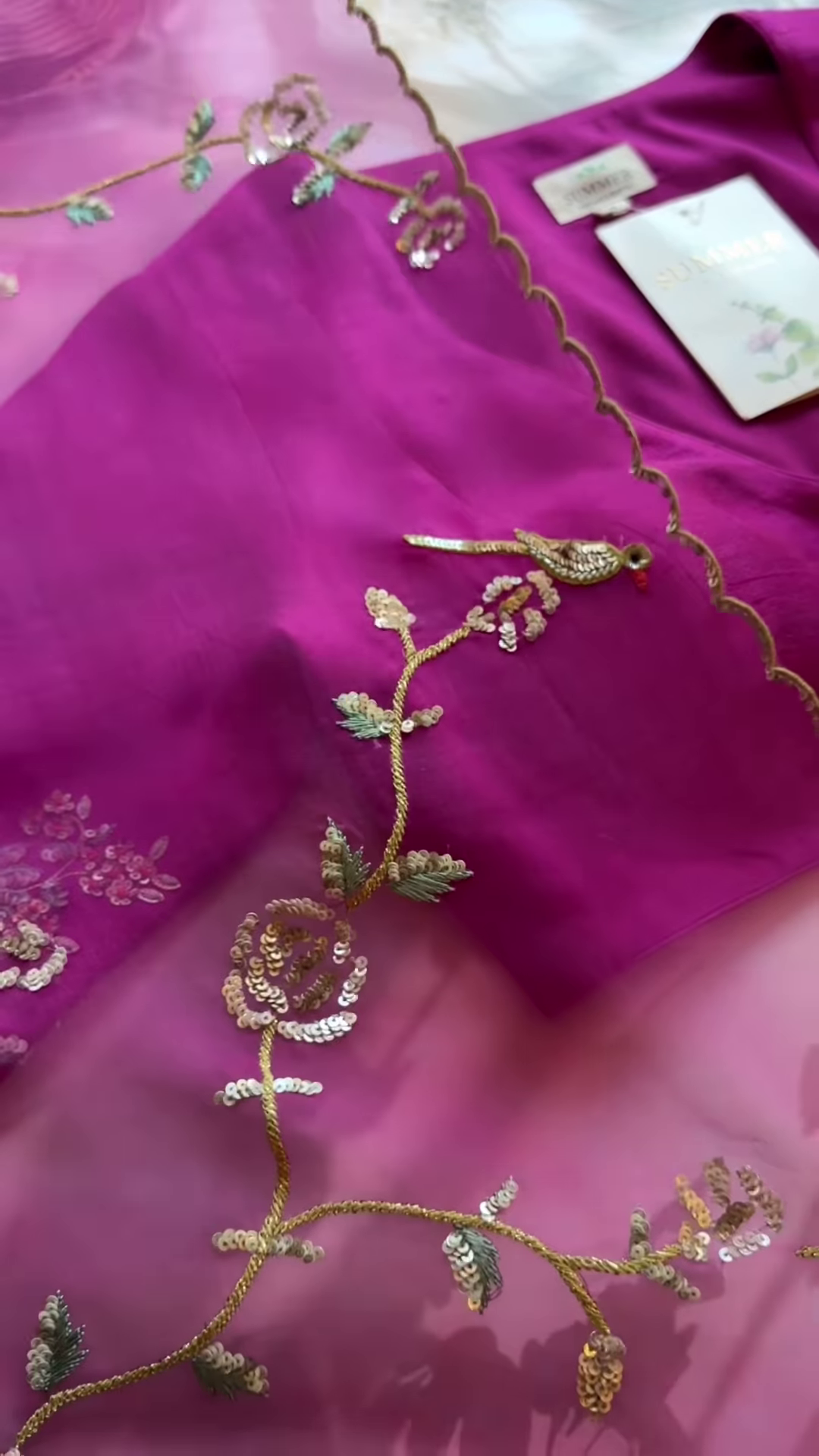 Fuchsia Floral Sequin Embroidered Unstitched Suit Set - Image 3