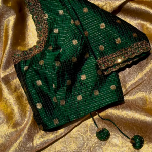 Peacock Green Brocade Blouse Piece with Gold Zari Embroidery