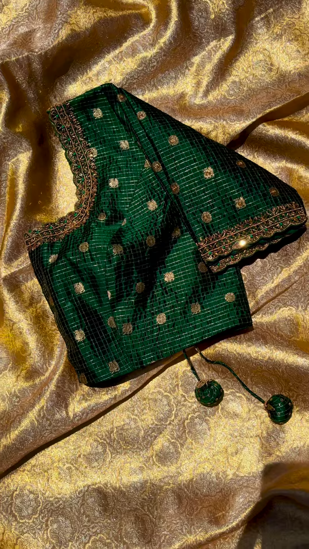 Peacock Green Brocade Blouse Piece with Gold Zari Embroidery
