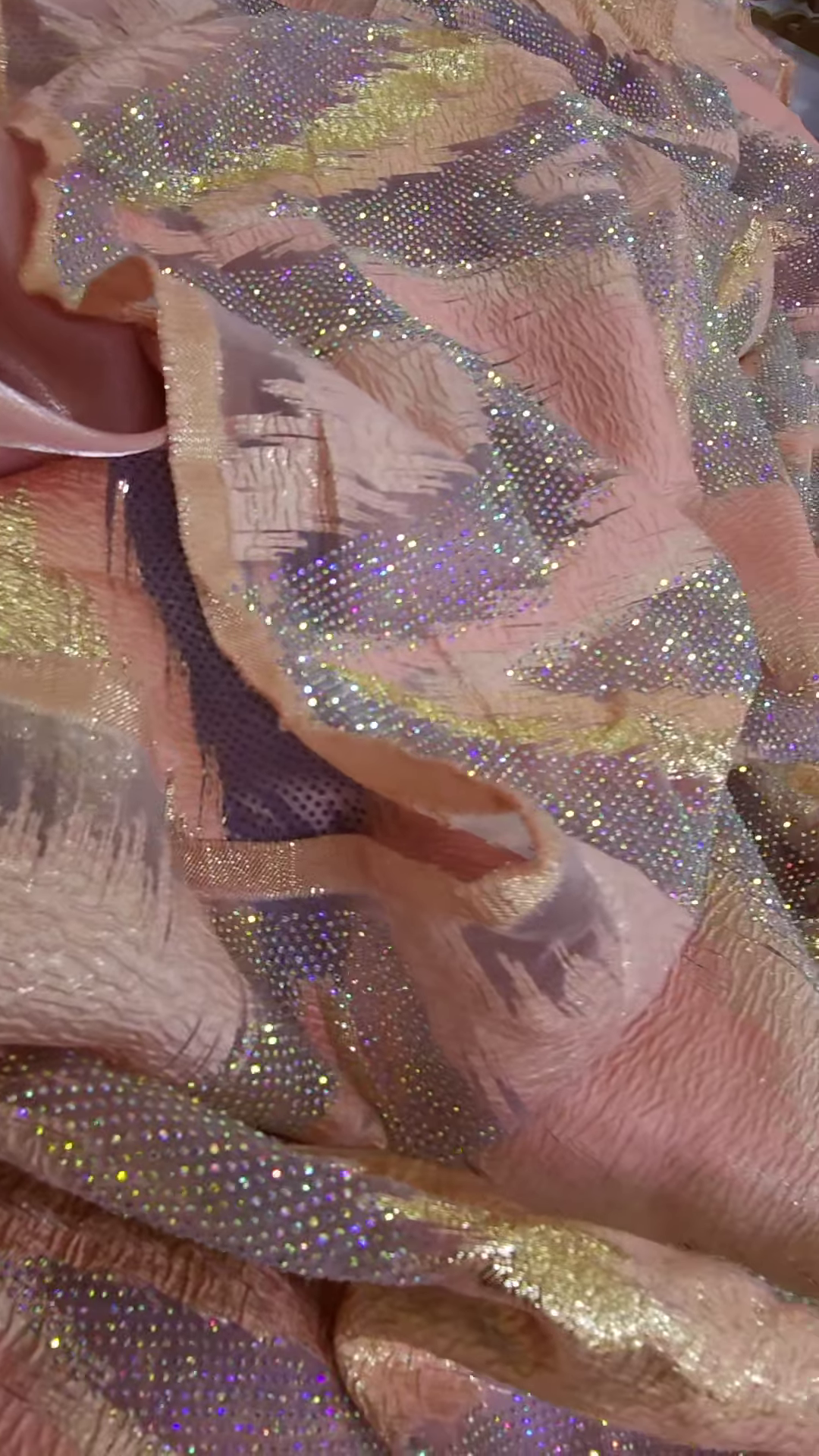 Blush Pink Iridescent Embellished Tissue Organza Fabric - Image 2