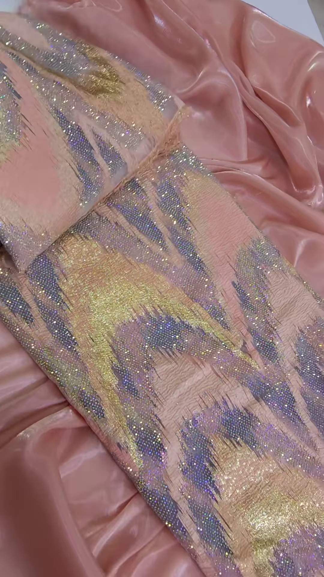 Blush Pink Iridescent Embellished Tissue Organza Fabric - Image 4