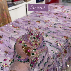 Lilac Sheer Embellished Fabric with Resham, Silma, and Sitara Work