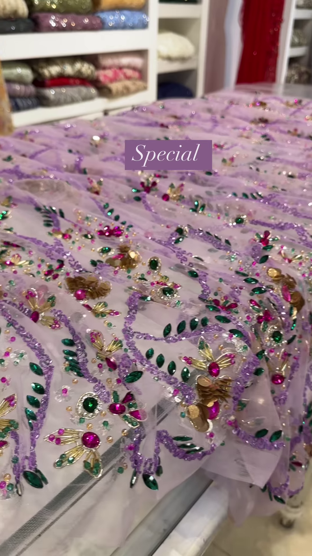 Lilac Sheer Embellished Fabric with Resham, Silma, and Sitara Work - Image 4