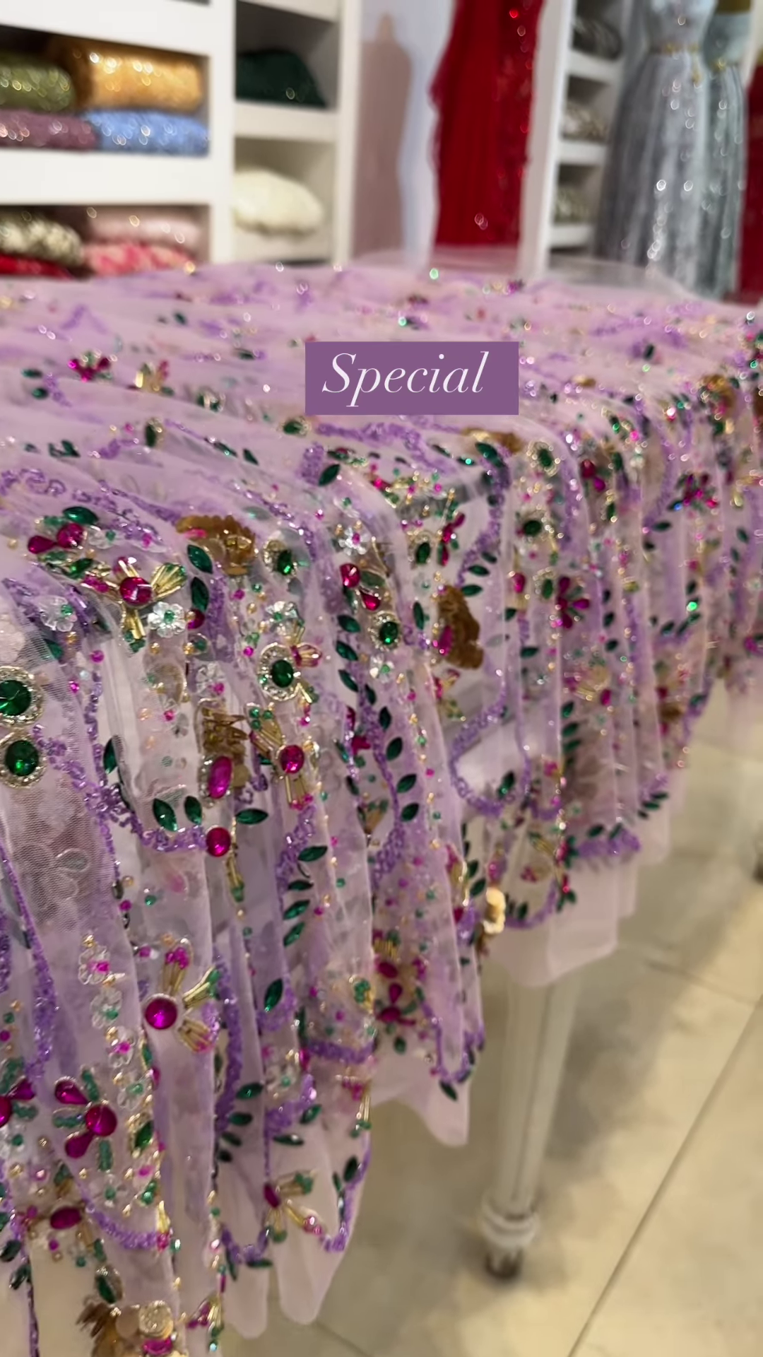 Lilac Sheer Embellished Fabric with Resham, Silma, and Sitara Work - Image 3