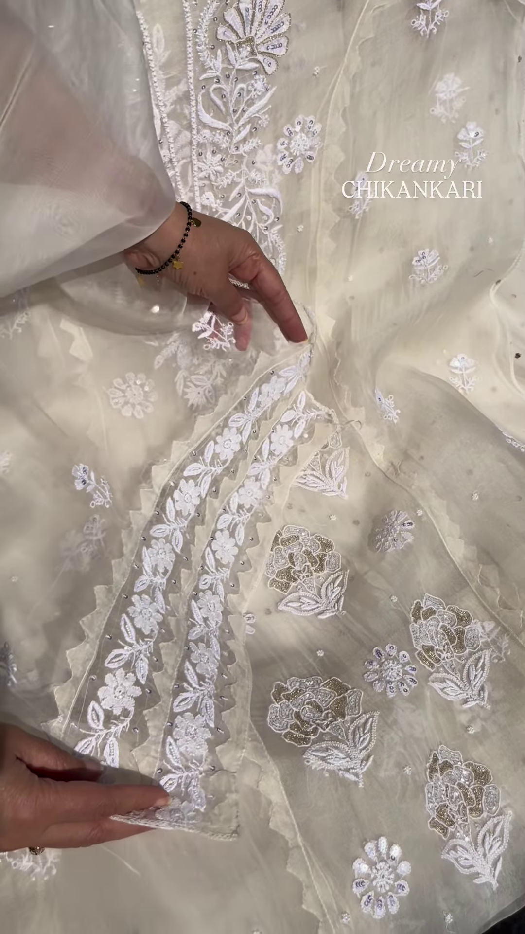 Off-White Silver Zari Chikankari Unstitched Suit Set