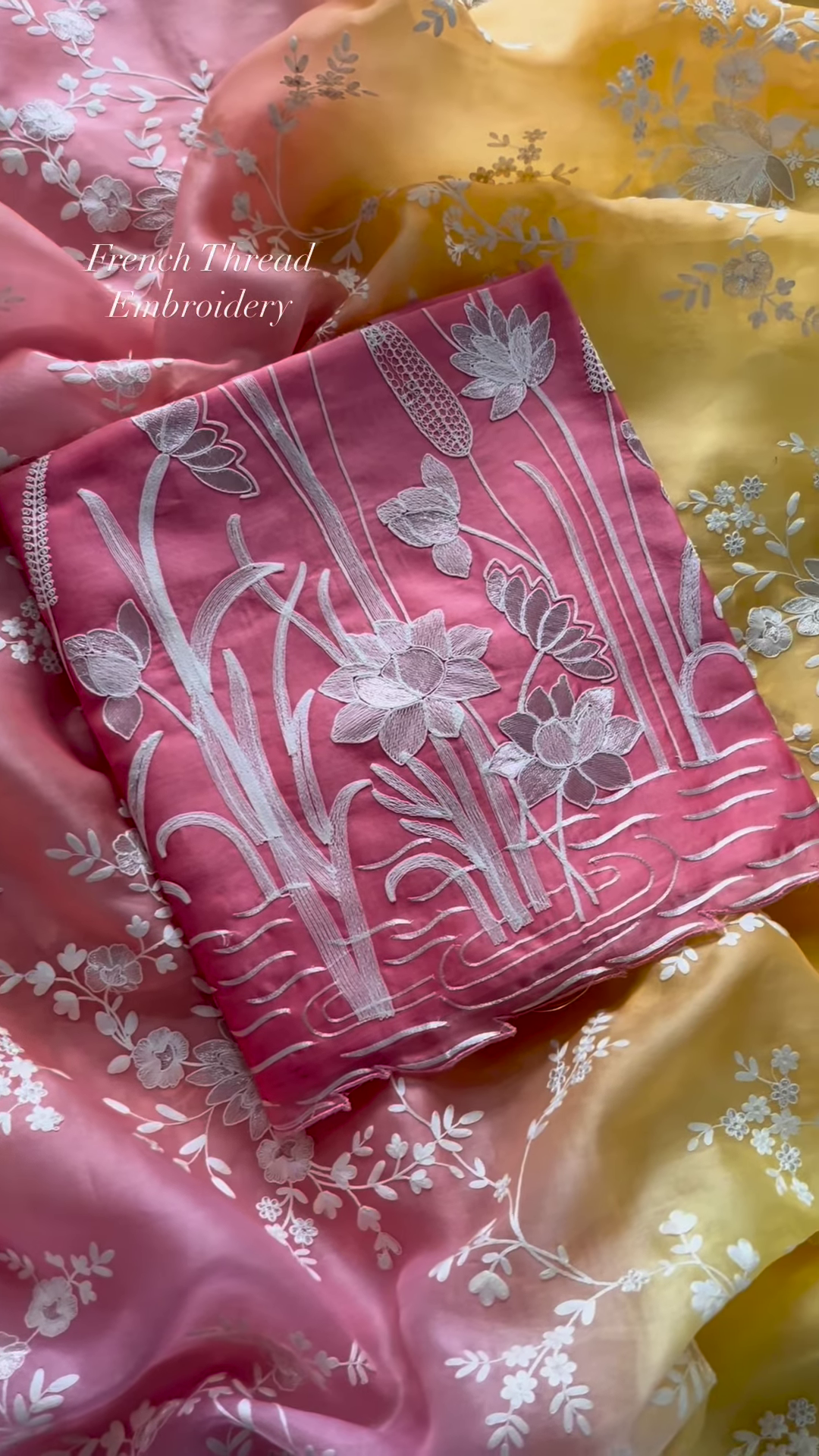 Pink French Thread Embroidered Unstitched Suit Set