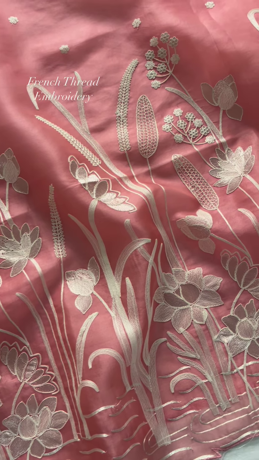 Pink French Thread Embroidered Unstitched Suit Set - Image 5