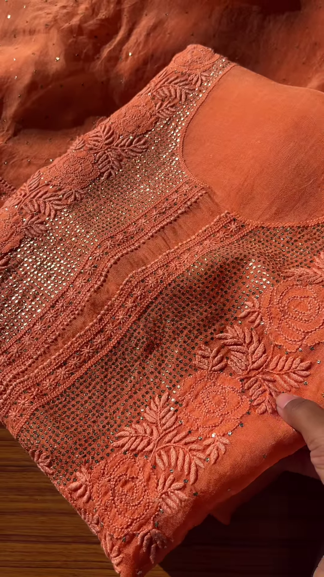 Coral Floral Embroidered Sequin Unstitched Suit Set - Image 2