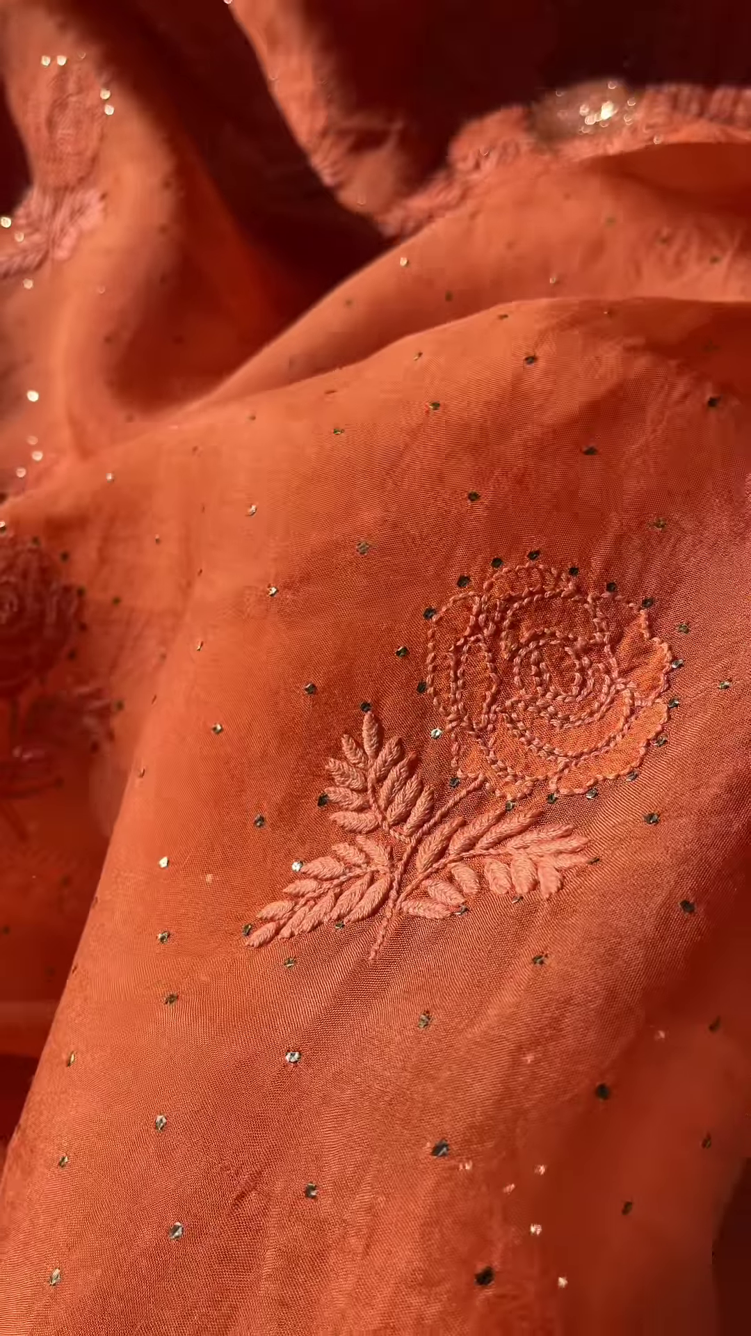 Coral Floral Embroidered Sequin Unstitched Suit Set - Image 4