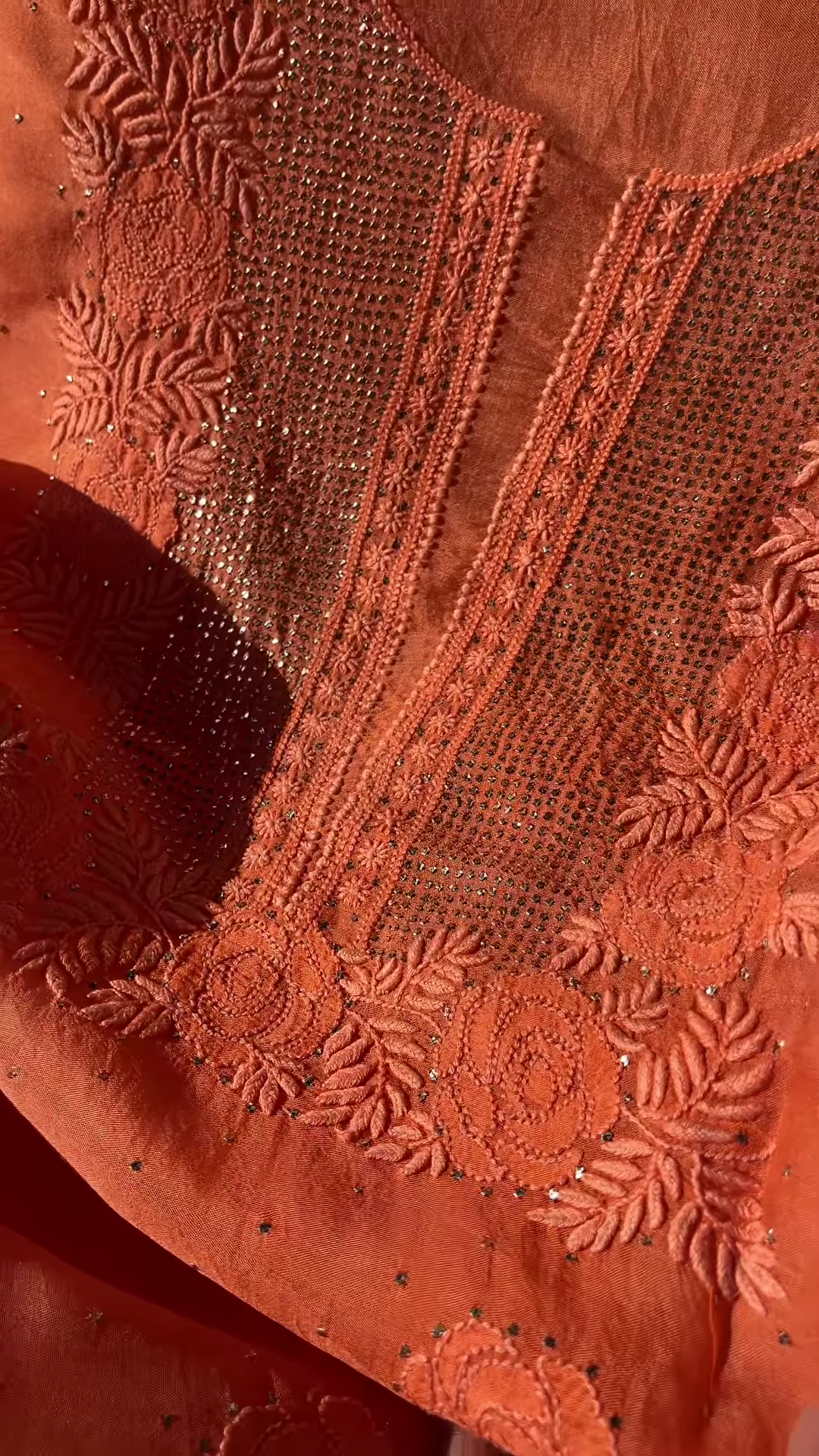 Coral Floral Embroidered Sequin Unstitched Suit Set - Image 3