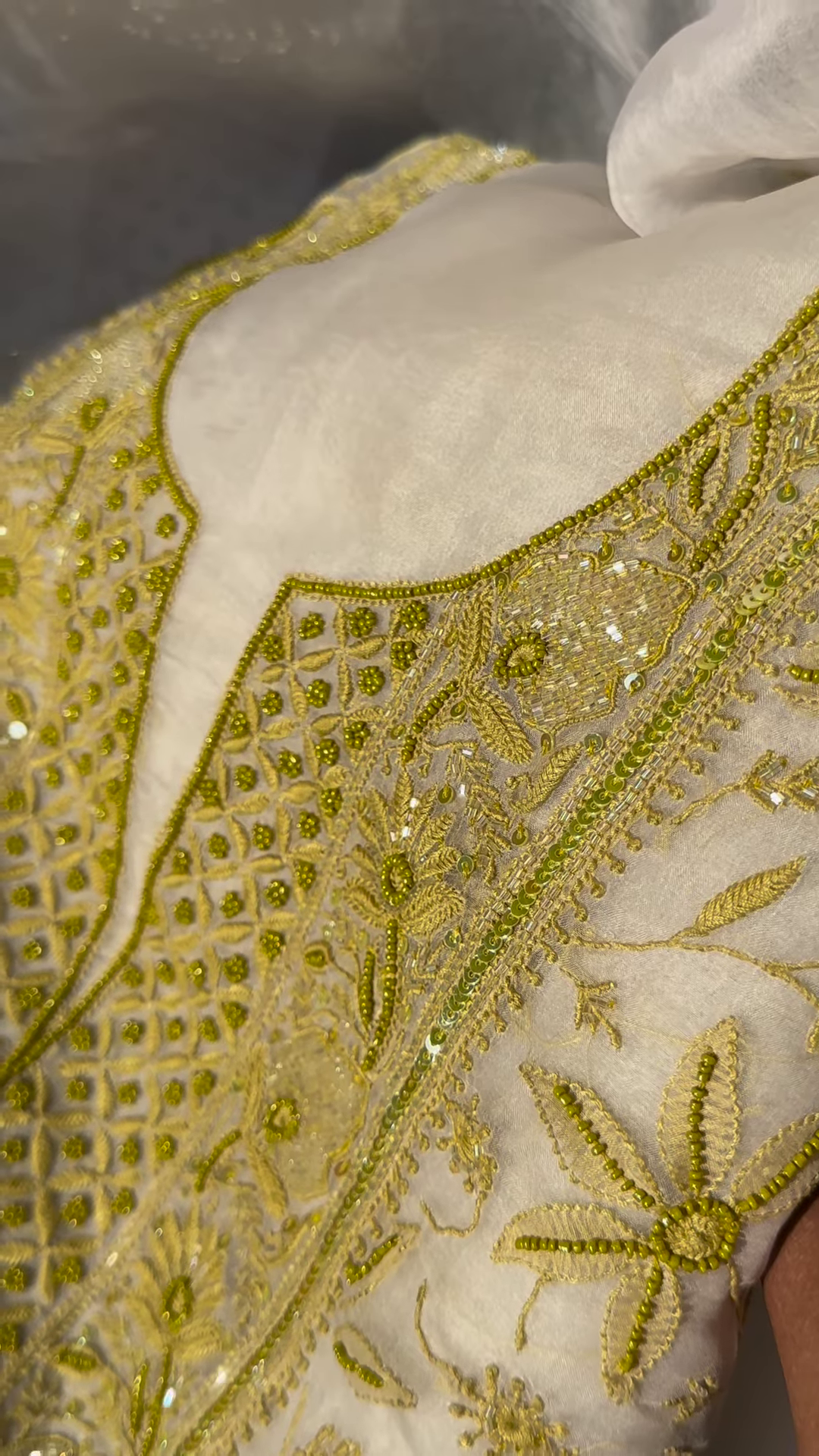 Ivory and Gold Floral Embroidered Organza Suit Set - Image 5