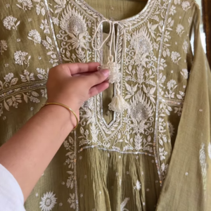 Olive Green Lucknowi Chikankari Unstitched Suit Set