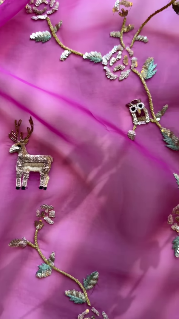 Fuchsia Floral Sequin Embroidered Unstitched Suit Set - Image 4