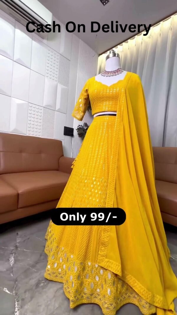 mustard yellow embroidered lehenga choli set with dupatta