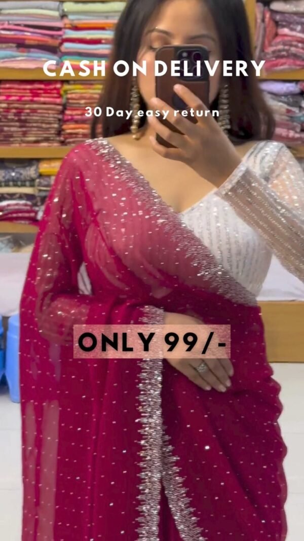Beautiful Boutique Designer Pure Georgette Sequence Saree - Image 9