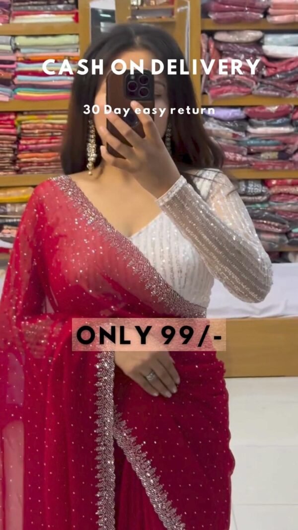 Beautiful Boutique Designer Pure Georgette Sequence Saree - Image 8